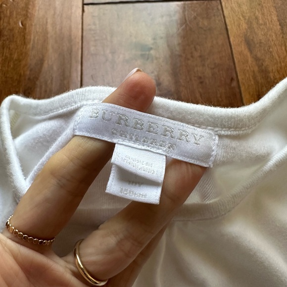 Burberry Girls Novacheck Cuff White Long Sleeve Tee T-Shirt Top Sz 10 - Picture 7 of 9